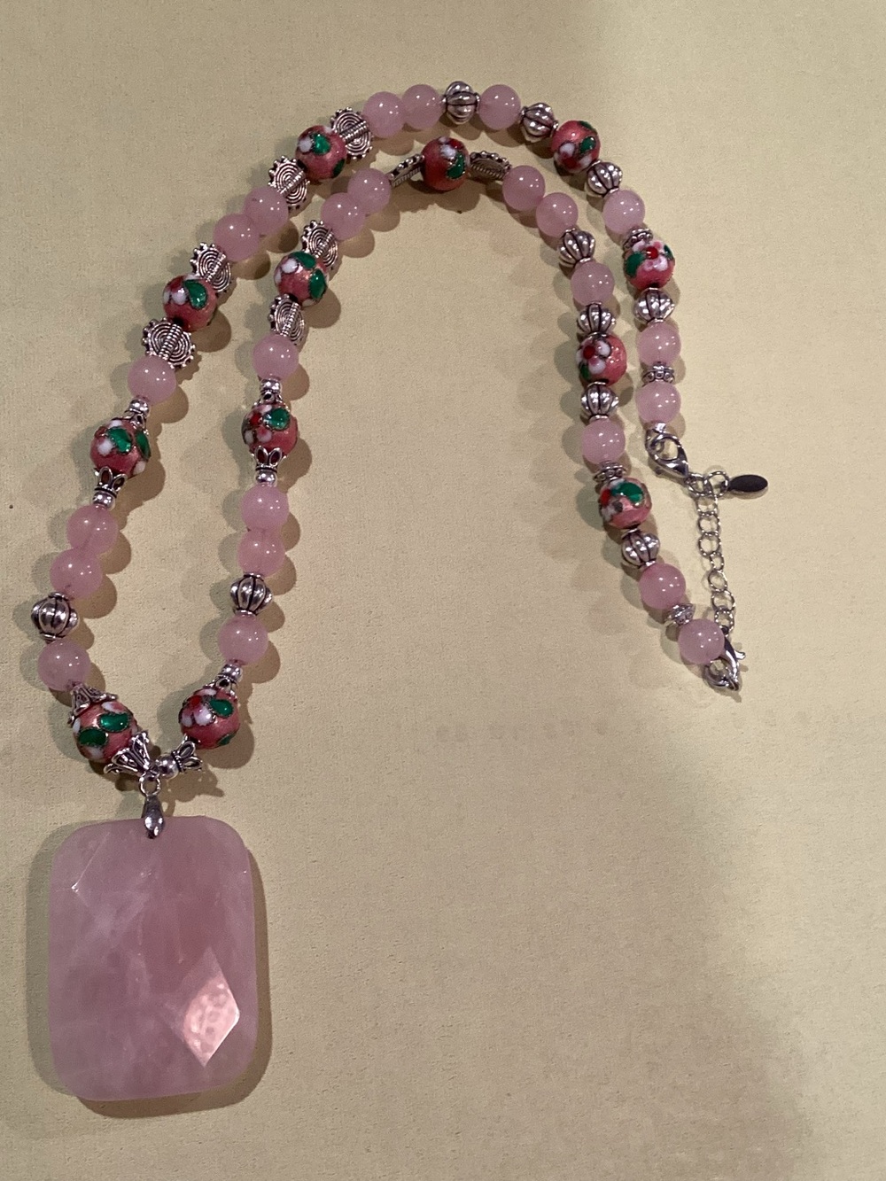 Artisan Crafted Rose Quartz Beaded Pendant Necklace - Vibrant, Feminine